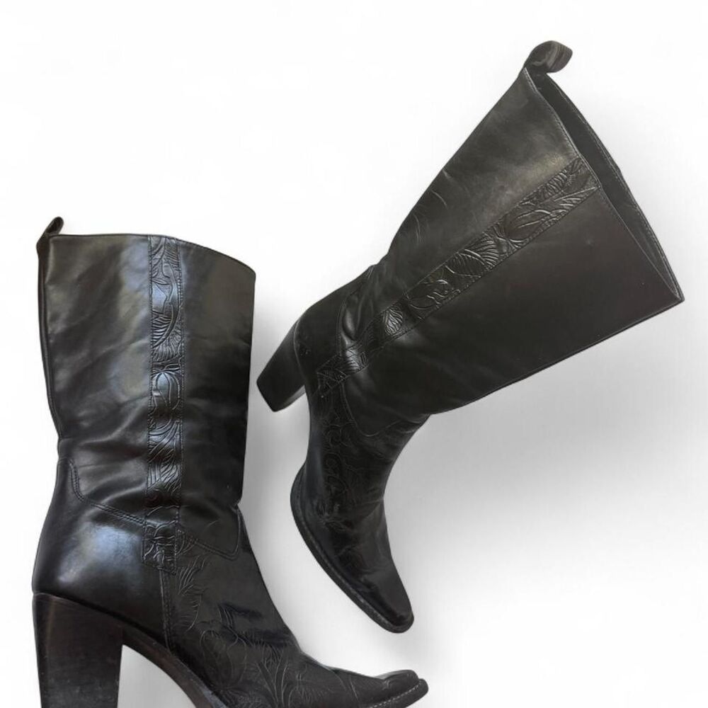 Antonio Melani Black Leather Western Cowboy Boots Size 7.5